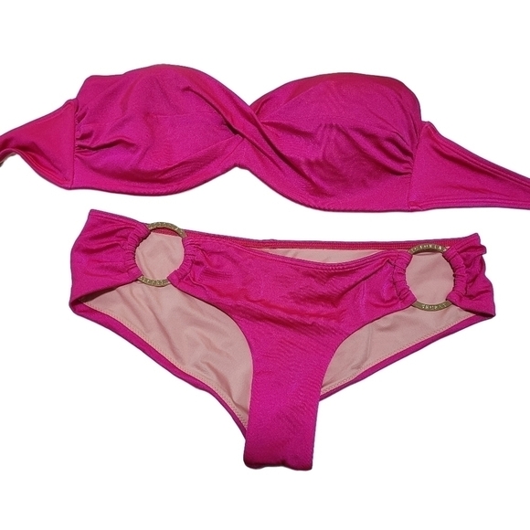 Vintage Victoria's Secret fuschia pink Bandeau hipster bikini set - Picture 2 of 11